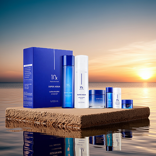 MISSHA Korea Super Aqua Ultra Hyalron 10X Set (6 ea) : 3 Moisturizers, 10 Hyaluronic Acid Molecules, Mild Formula, 100 Hours Long-lasting Moisturizer